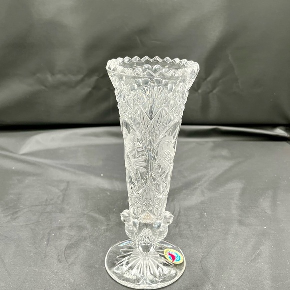 Vintage Hofbauer Byrdes Crystal Vase Bud Vase Clear Birds Over 24% Lead Crystal - Picture 11 of 11